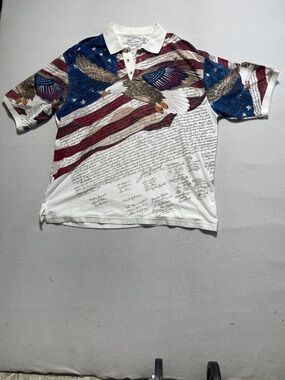 Men's Patriotic Eagle Polo Shirt - White / Red / Blue